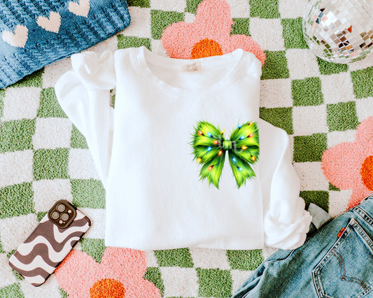 Furry Green Christmas Bow POCKET