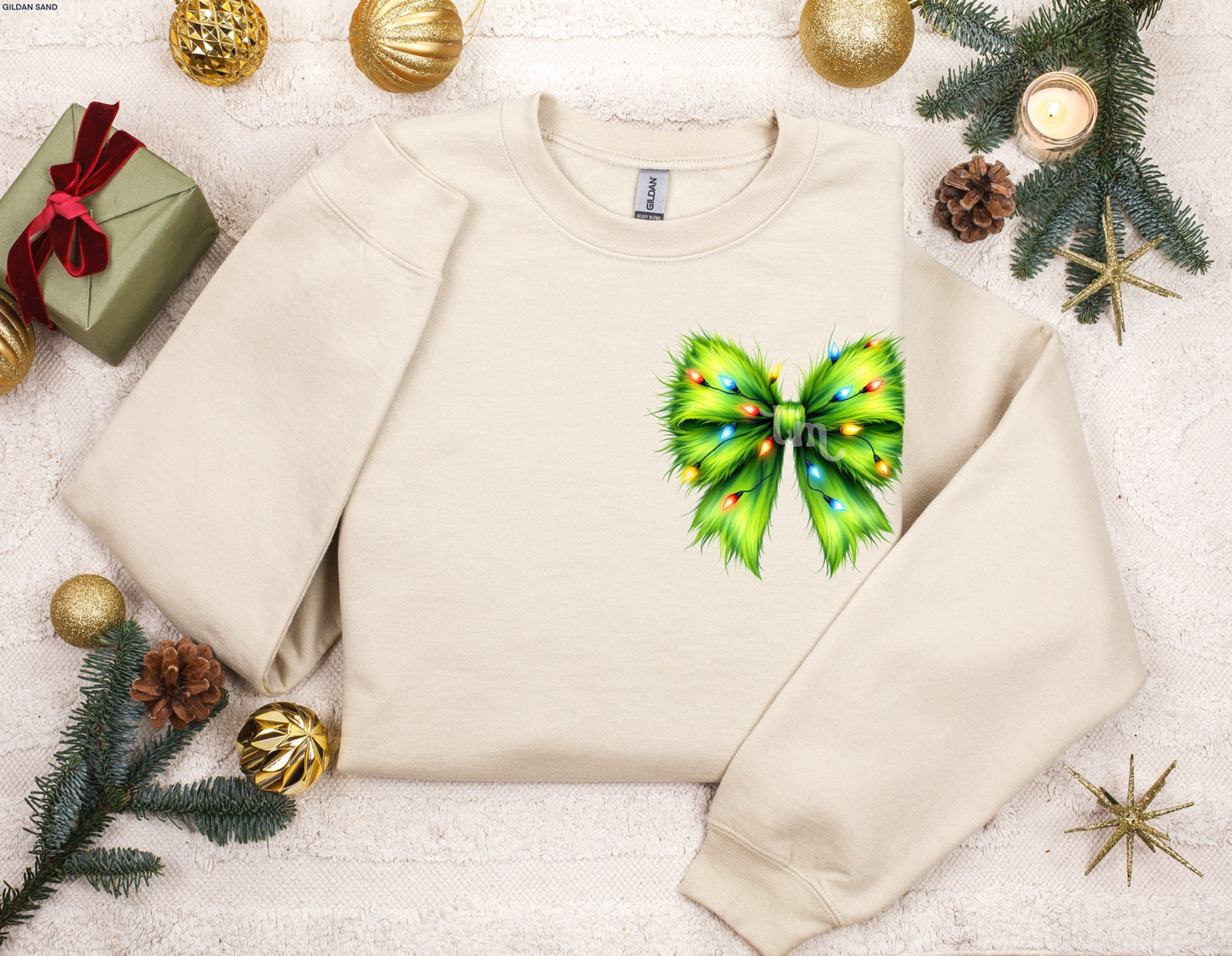 TMT // Furry Green Christmas Bow FULL SIZE + POCKET