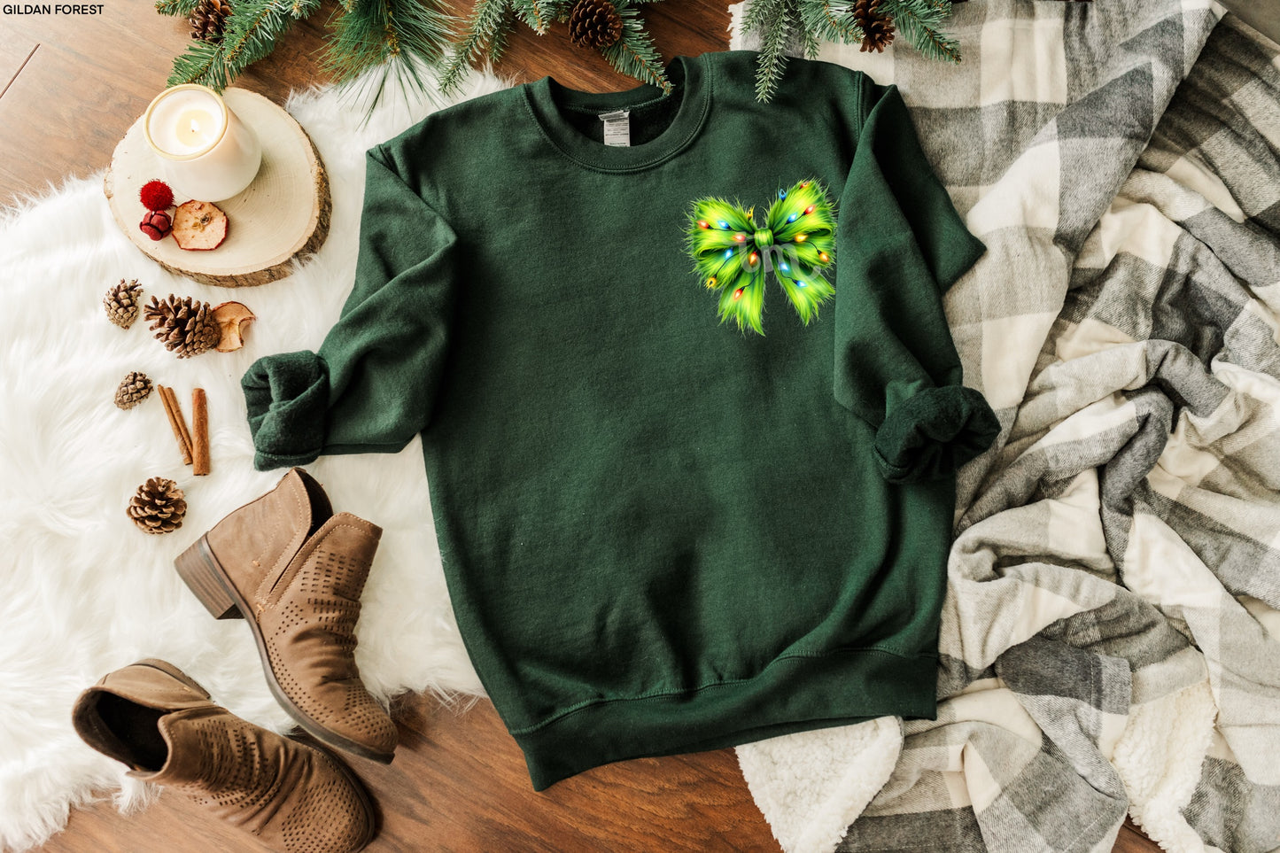 TMT // Furry Green Christmas Bow FULL SIZE + POCKET