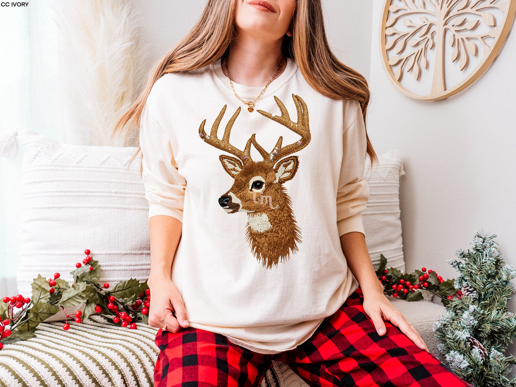 Faux Embroidered Deer with Sequins MATTE CLEAR FILM