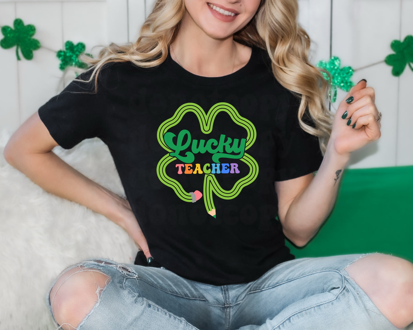 Lucky Teacher Pencil Clover MATTE CLEAR FILM