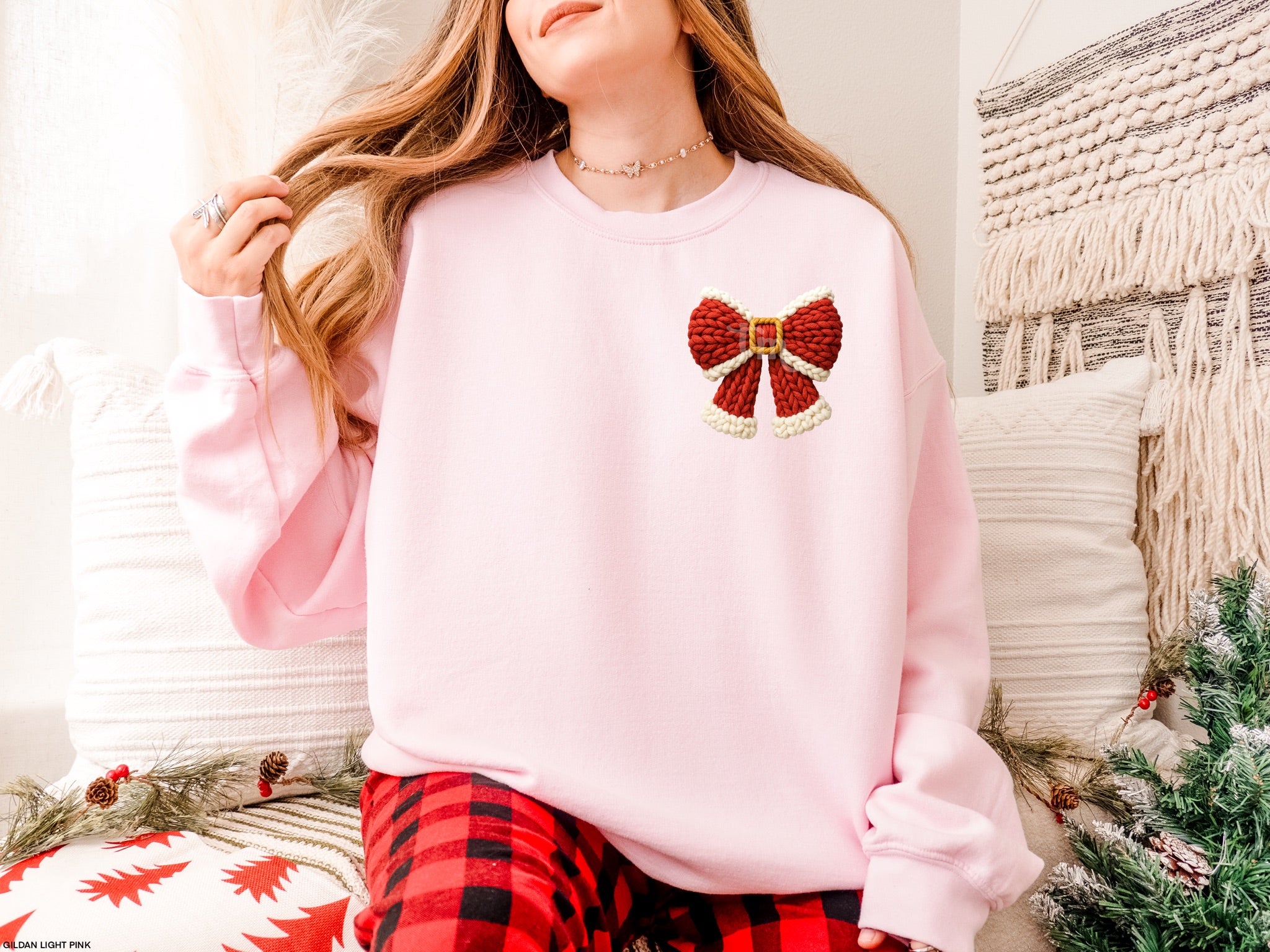 POCKET Faux Knit Santa Bow MATTE CLEAR FILM