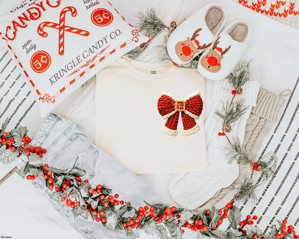 POCKET Faux Knit Santa Bow MATTE CLEAR FILM