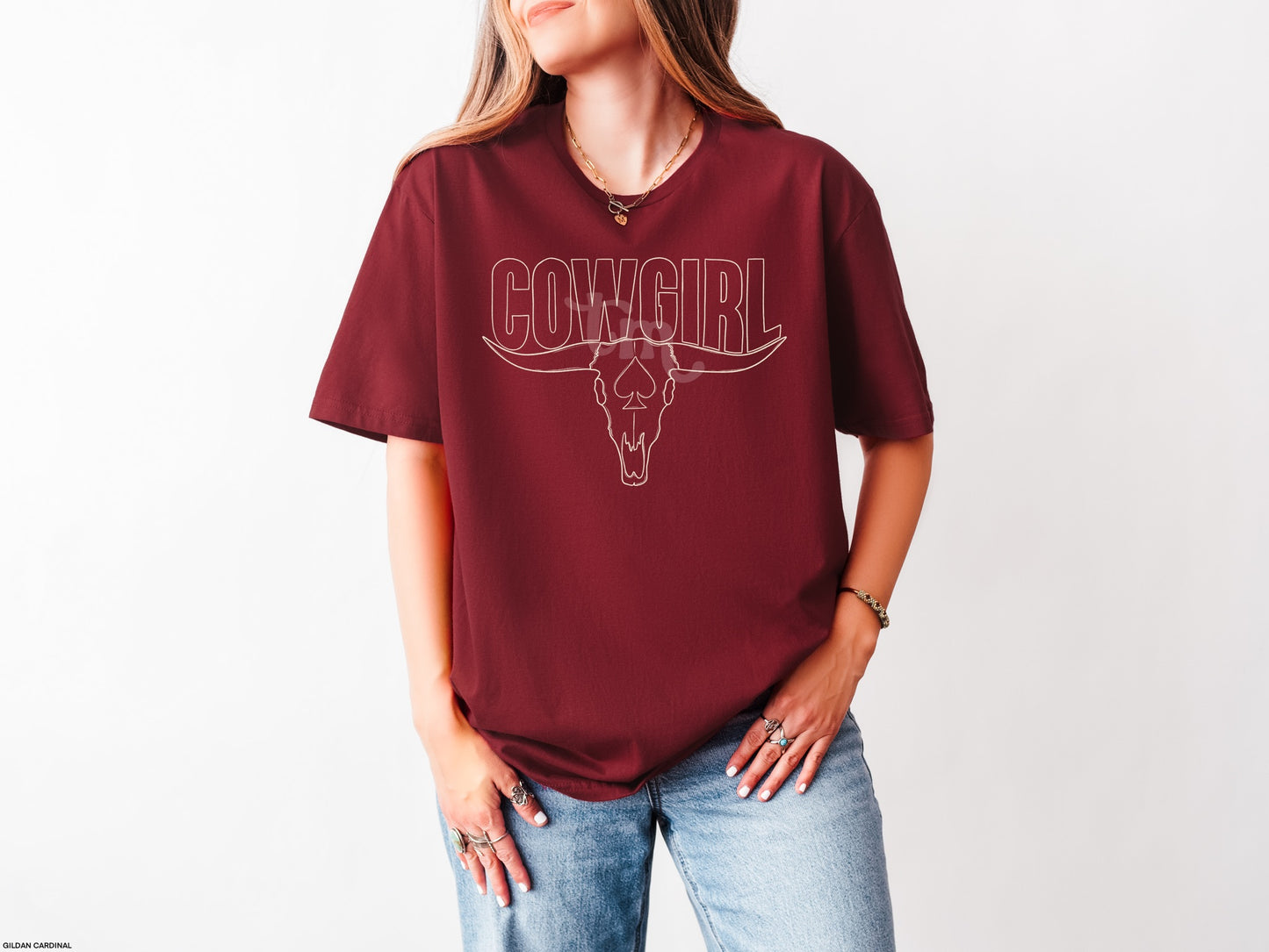 Cowgirl Bull Skull BEIGE INK