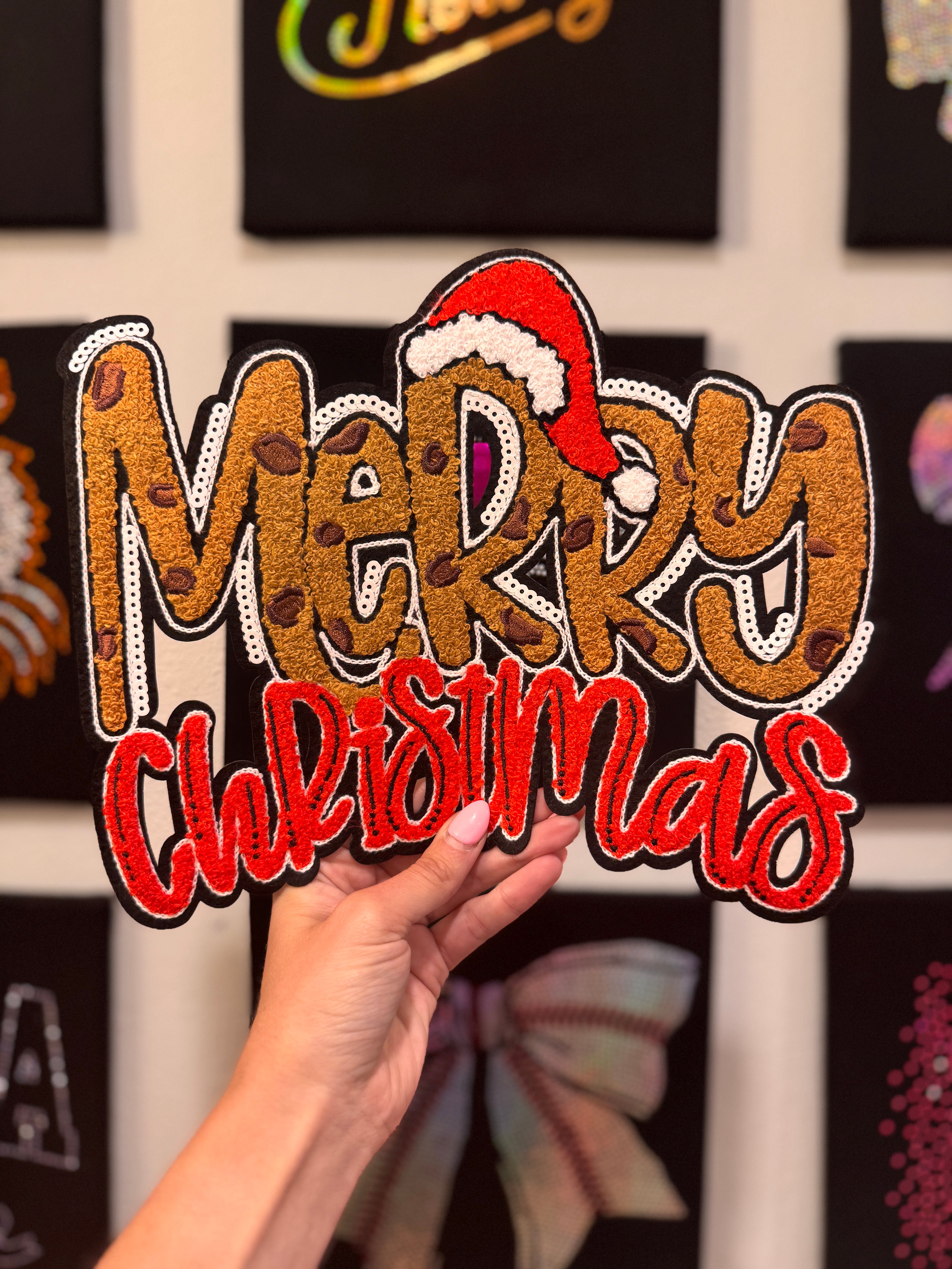 Leopard Merry Christmas || 10.5” Chenille Patch