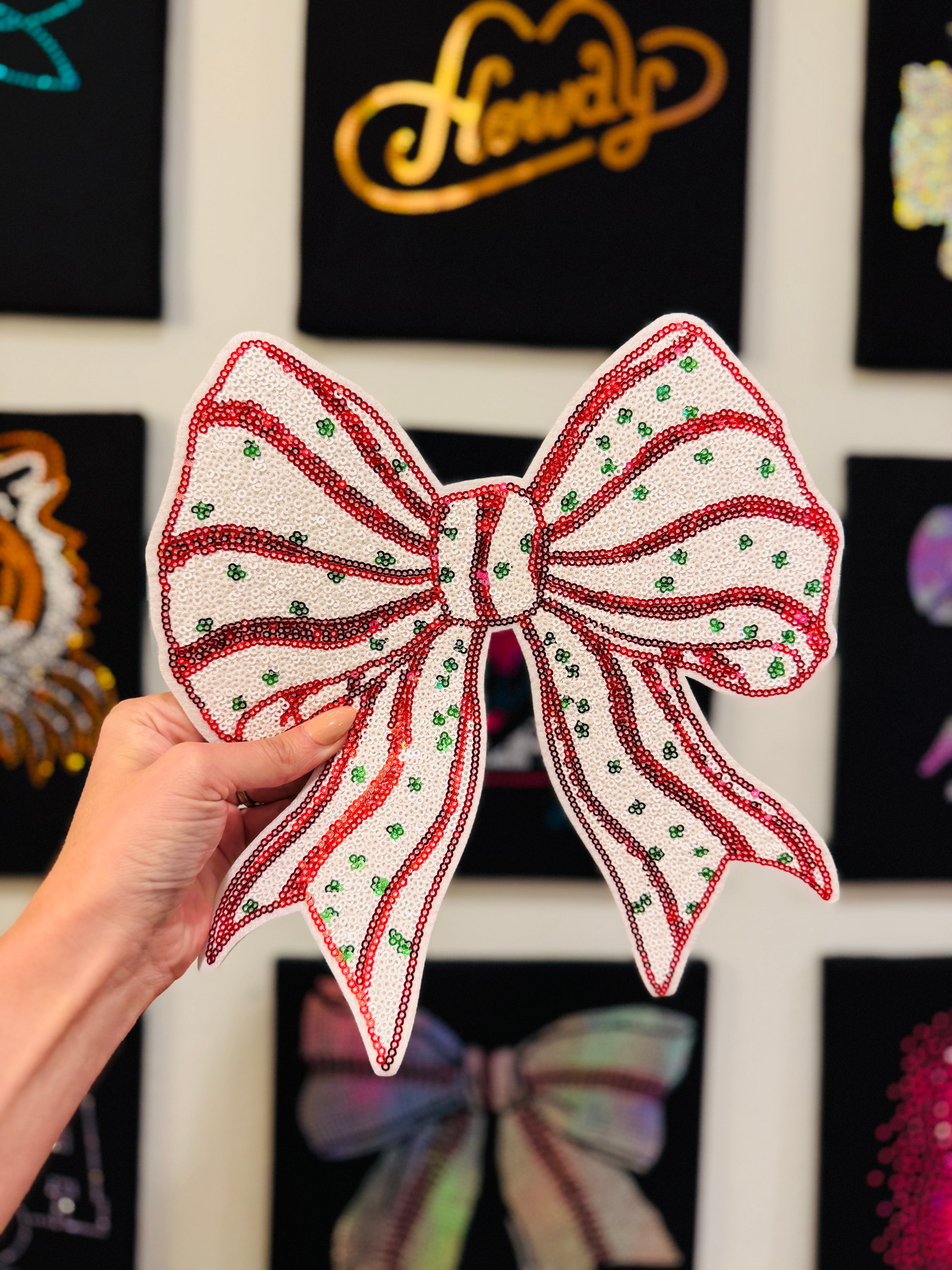Christmas Cake Bow || 10.5” Sequin Patch