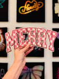 Pink + White Checkered Merry || Sequin Patch