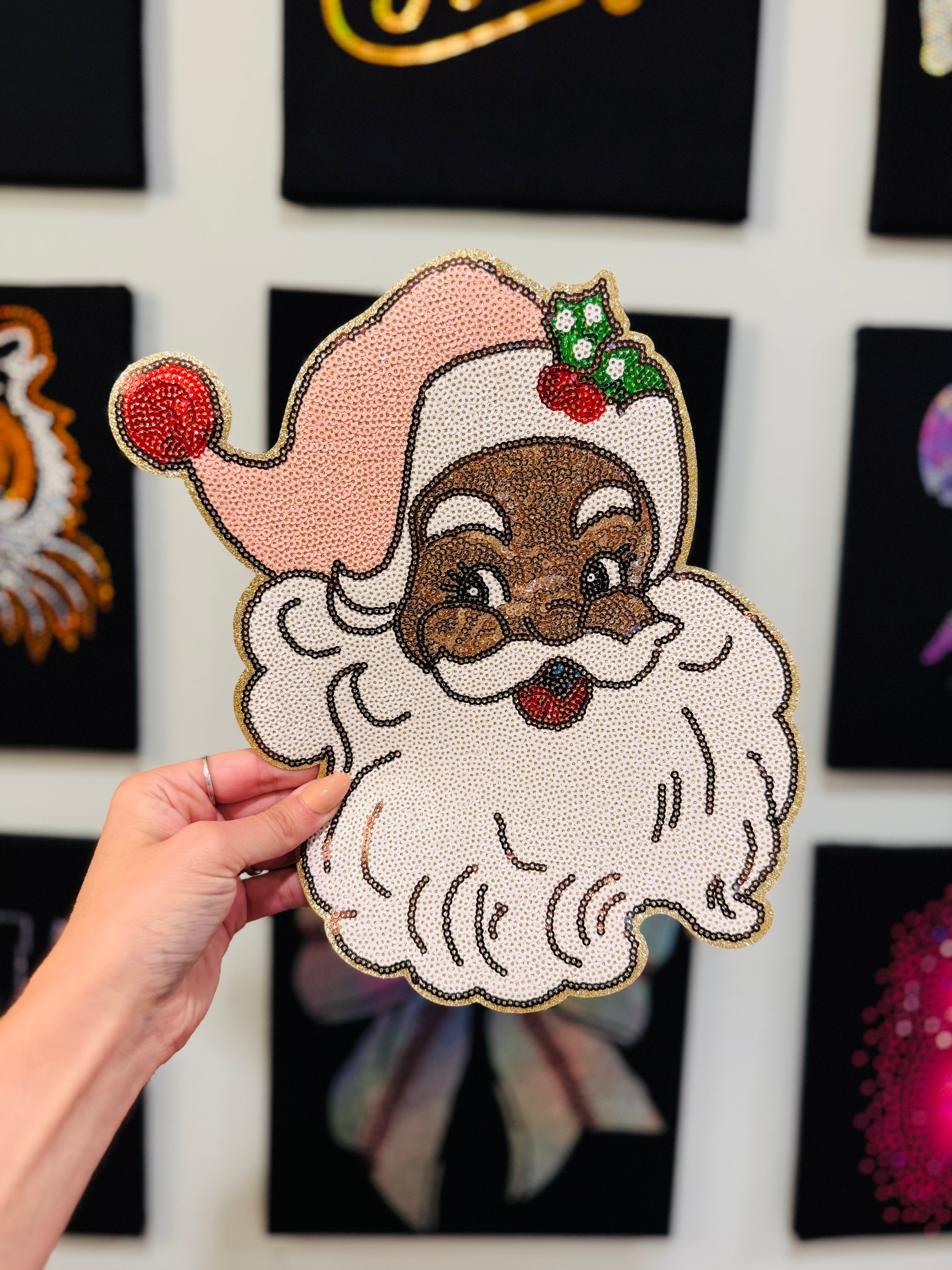 Pink Hat Santa || Sequin Patch