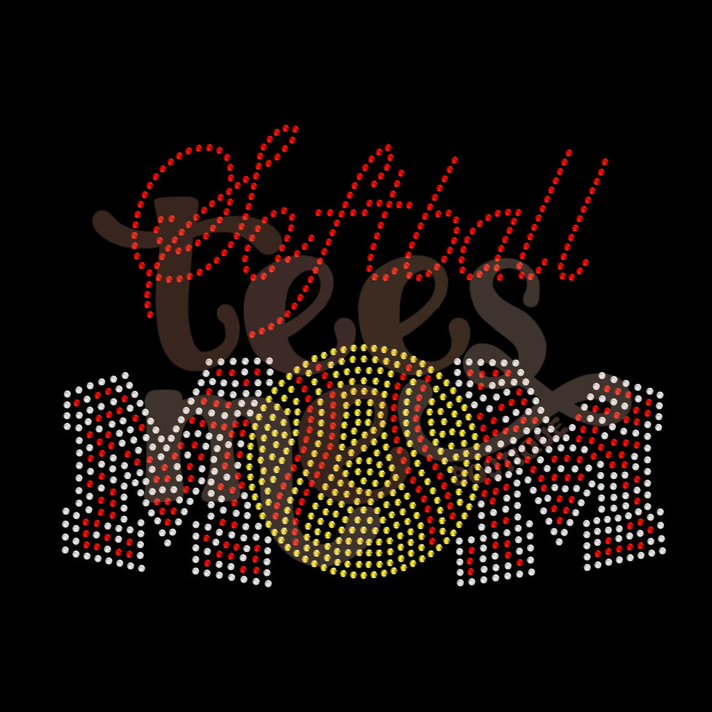 Softball Mom 3 Color RHINESTONE TRANSFER