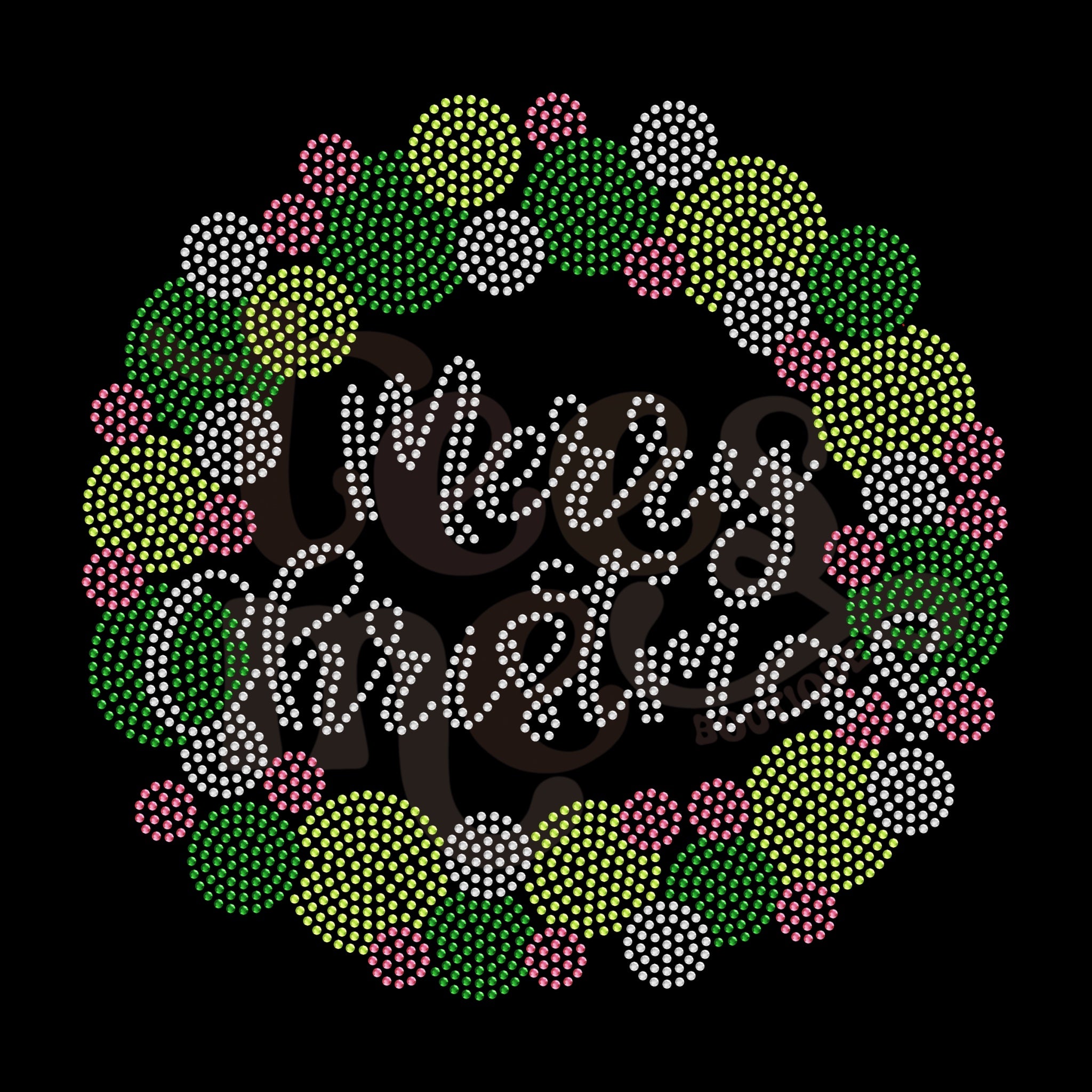 Merry Christmas Wreath RHINESTONE TRANSFER