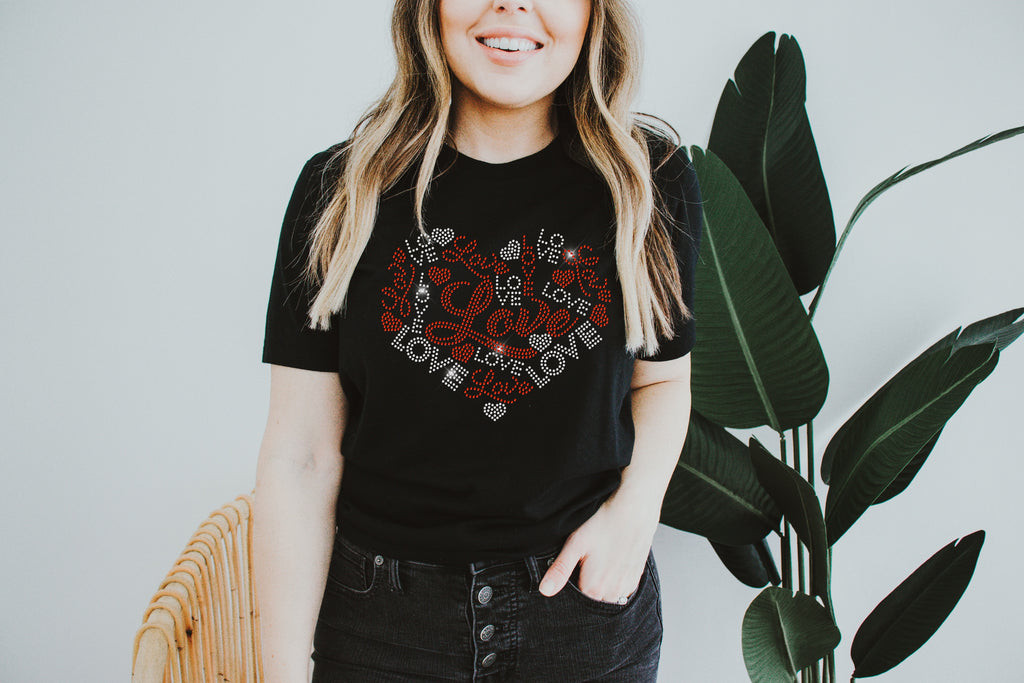 Love Heart 2 Color RHINESTONE TRANSFER