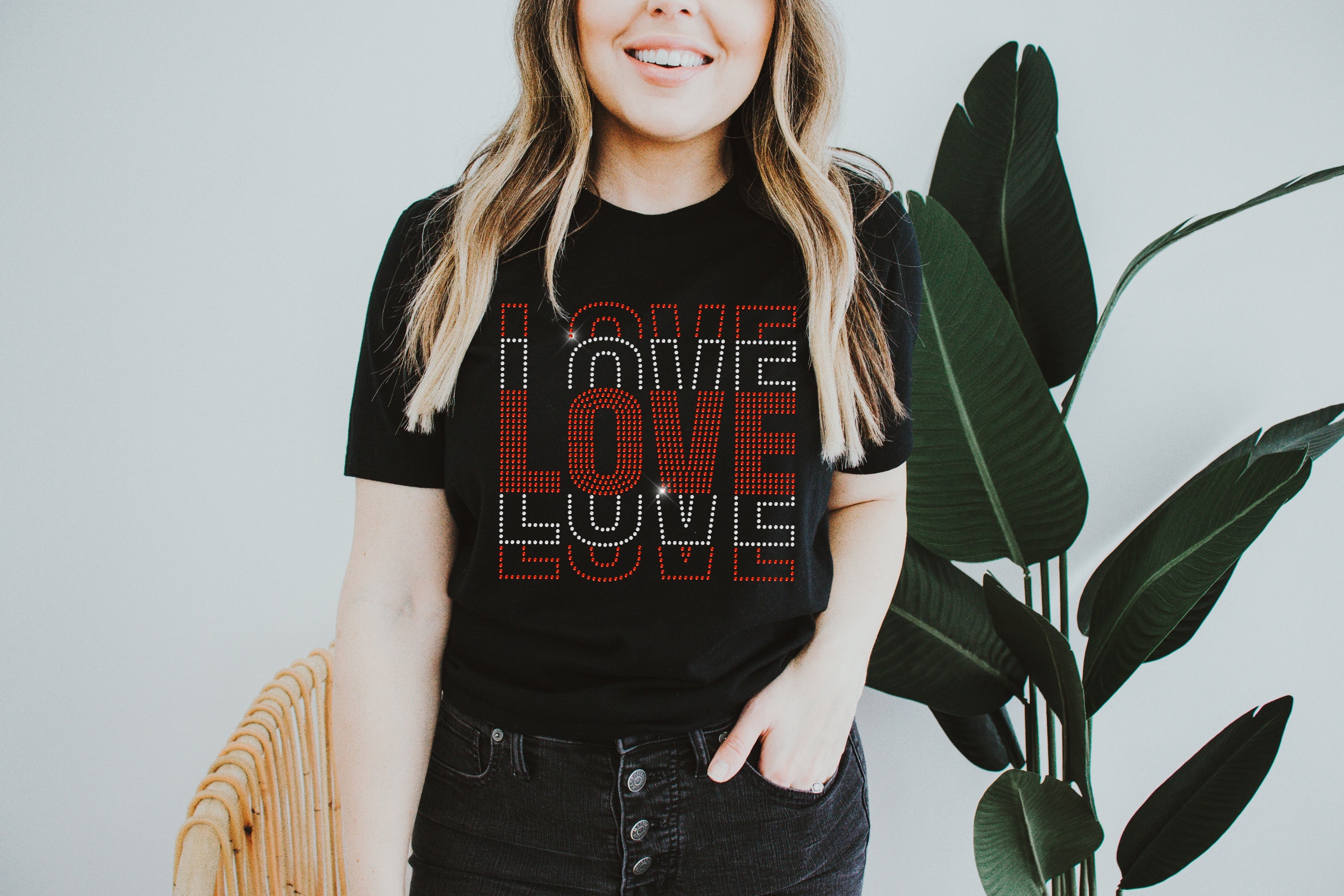 Love Fan Out Stacked RHINESTONE TRANSFER