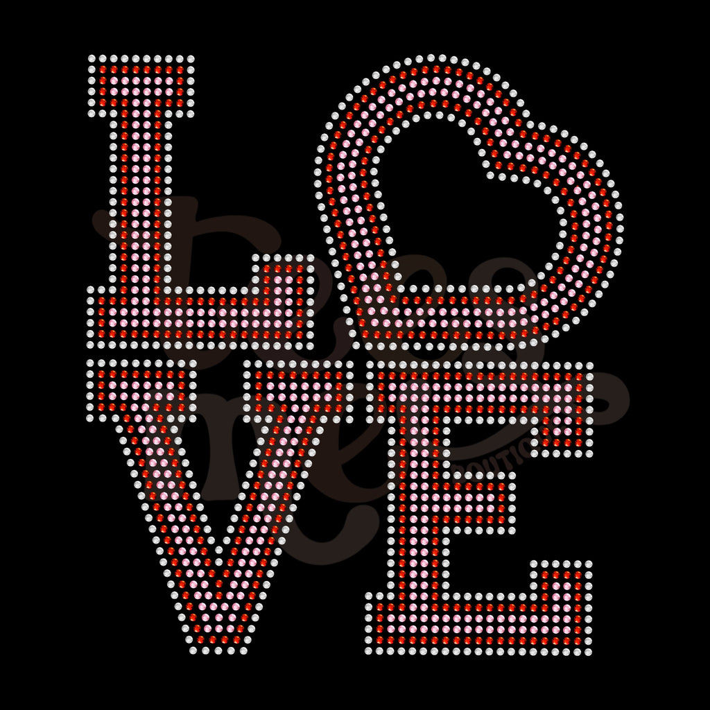 Love Stacked 3 Color RHINESTONE TRANSFER