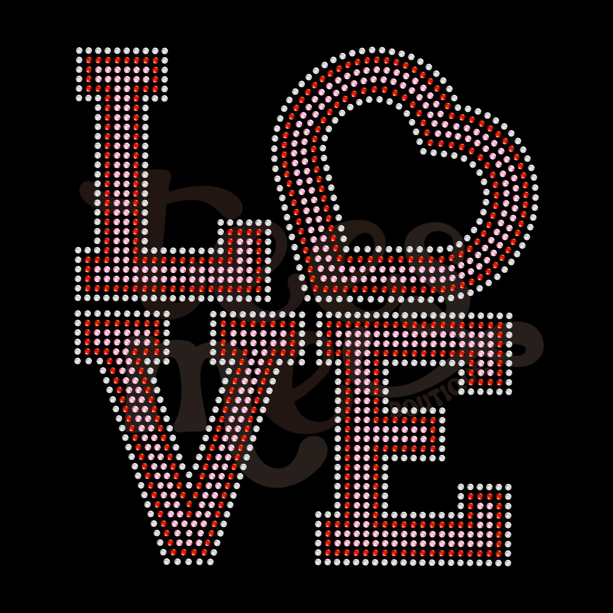 Love Stacked 3 Color RHINESTONE TRANSFER