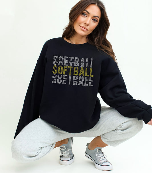 Stacked Softball Two Color RHINESTONE TRANSFER