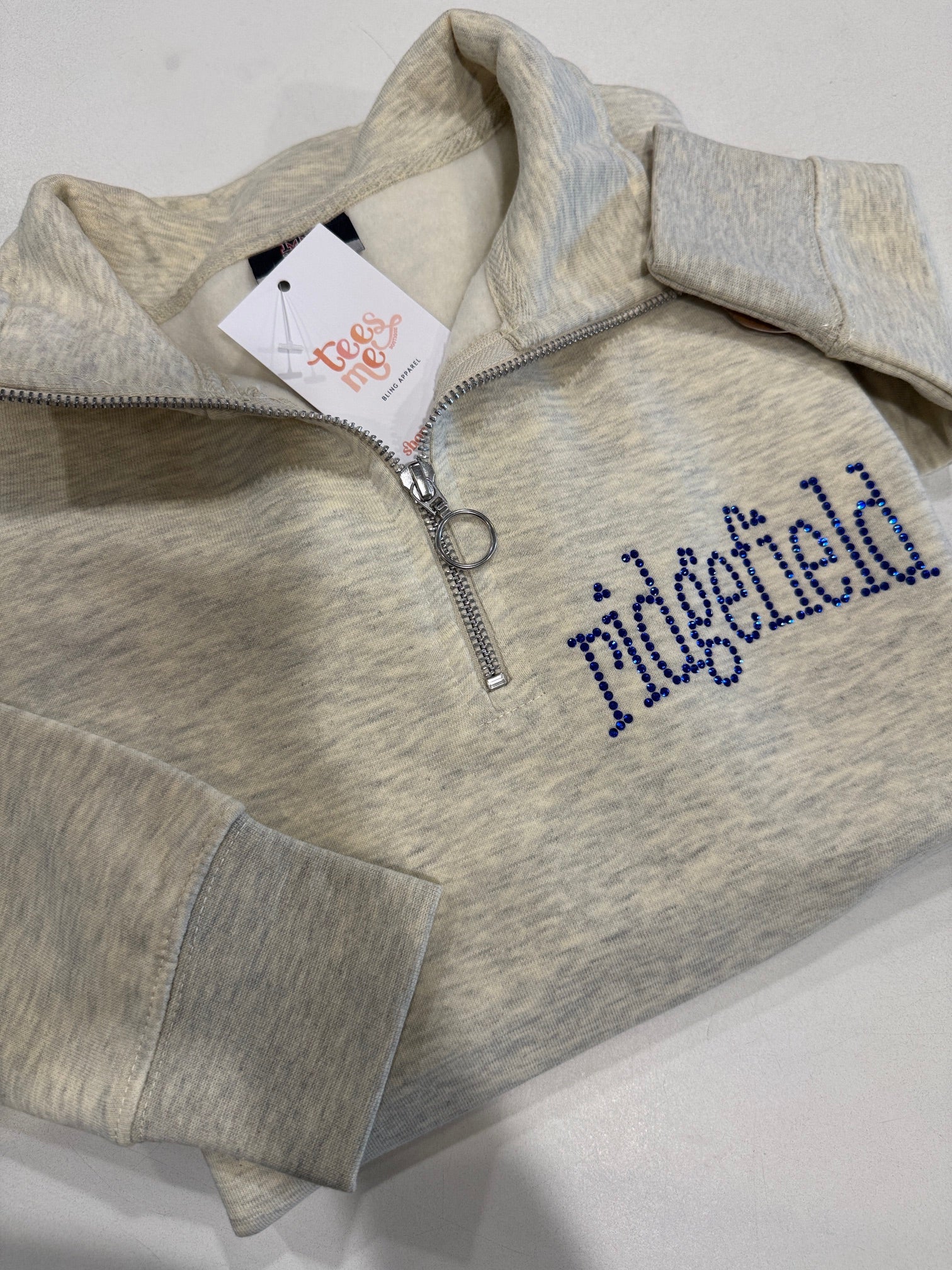 Ridgefield Quarter Zip (Oatmeal) Rhinestone Design