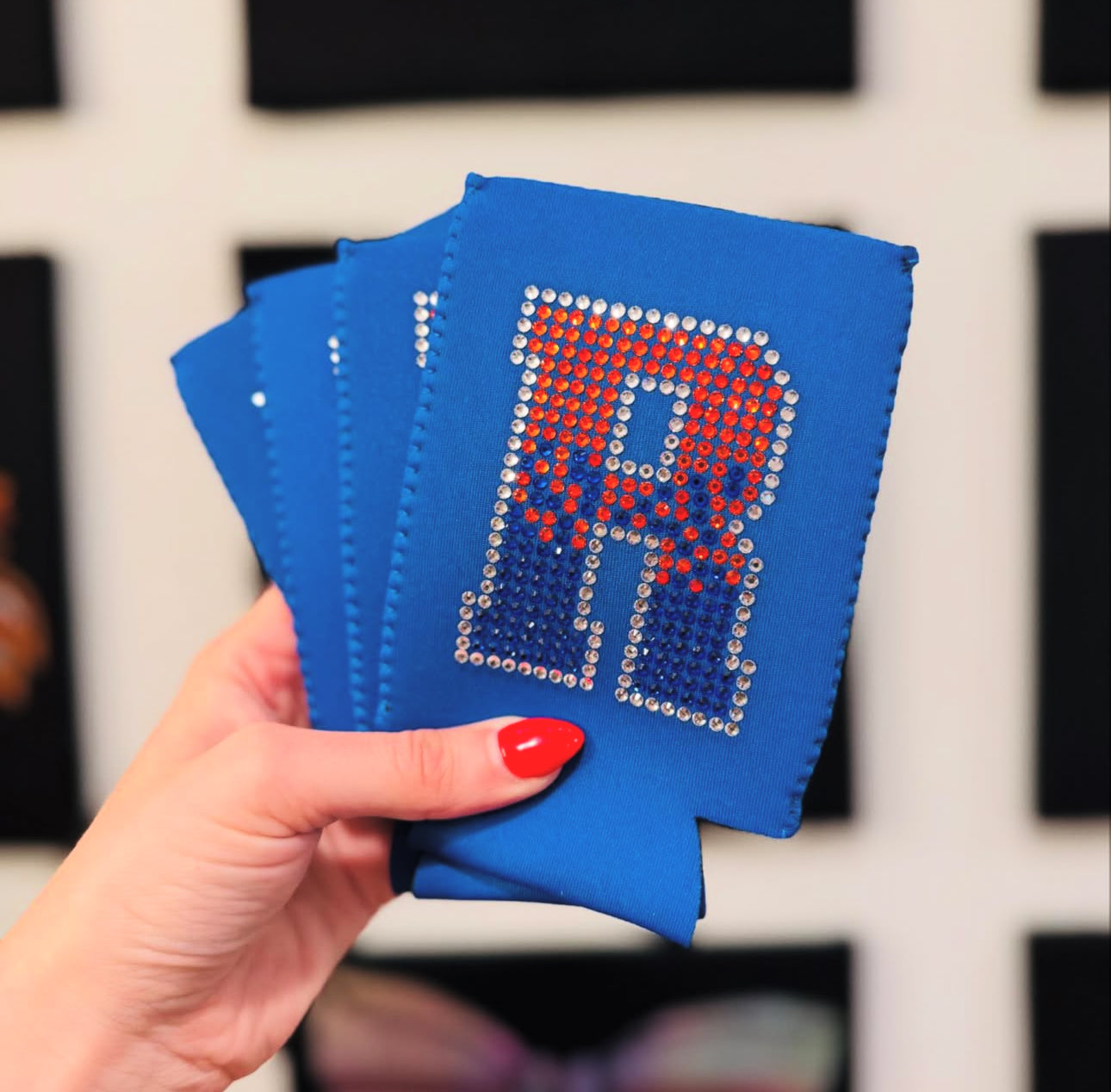 Ridgefield R Rhinestone Koozie