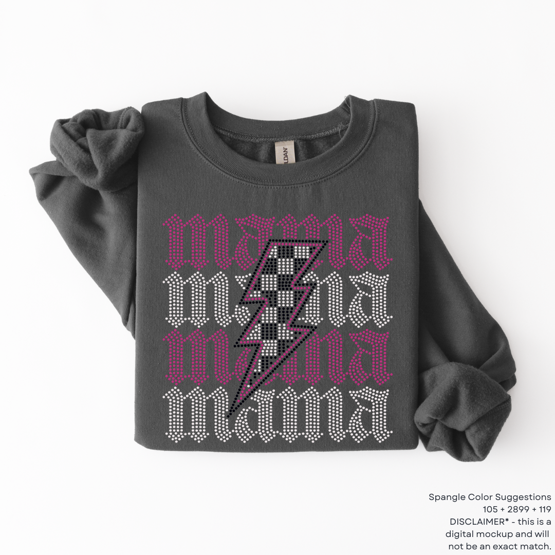 Mama Checkered Lightning Bolt SPANGLE TRANSFER
