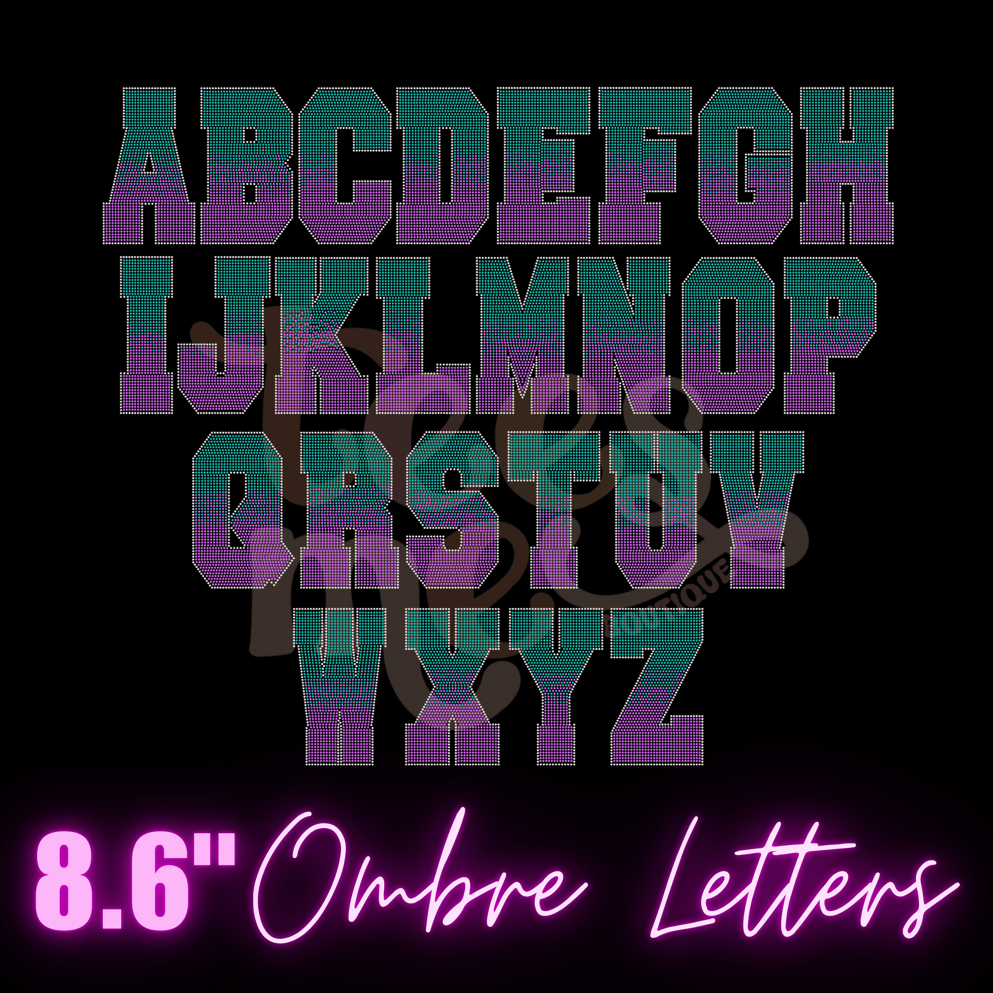 Custom SPANGLE Text SPANGLE Transfer - 8.6" Big Ombre Letters