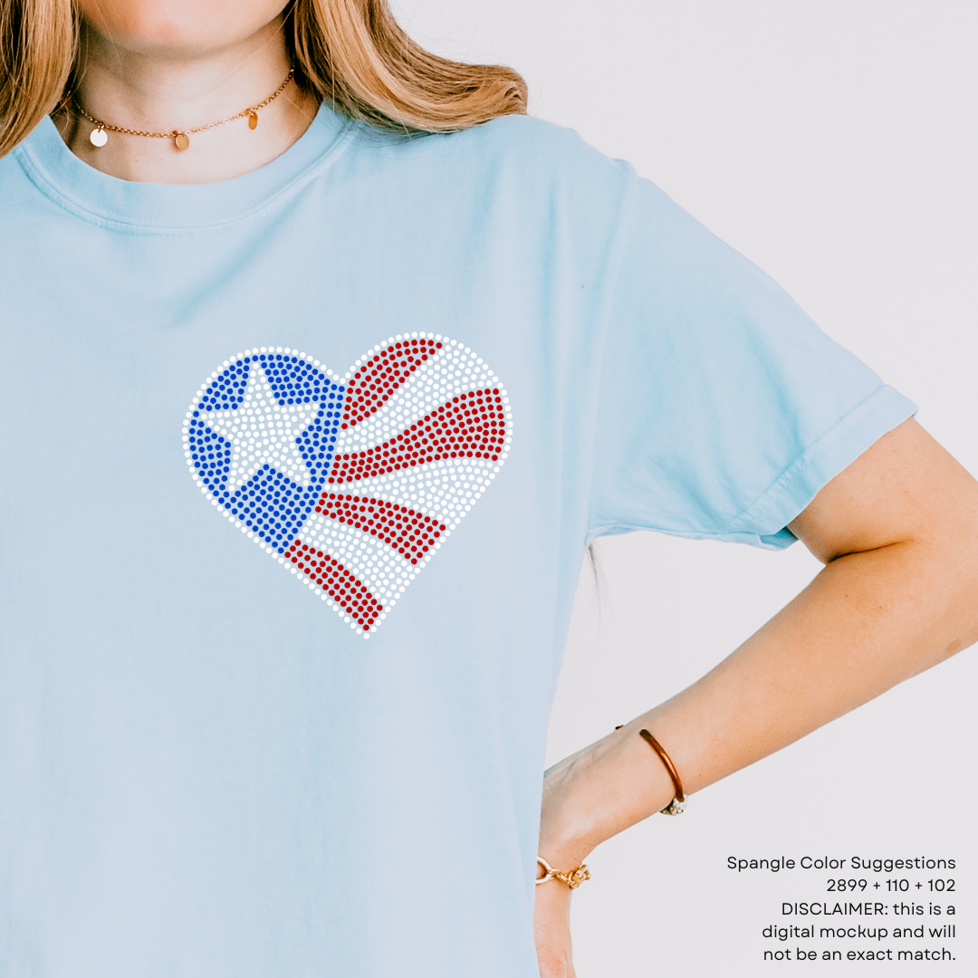 READY TO SHIP // Patriotic Flag Heart SHEET OF 4 SPANGLE TRANSFER c. 2899 + 110 + 102