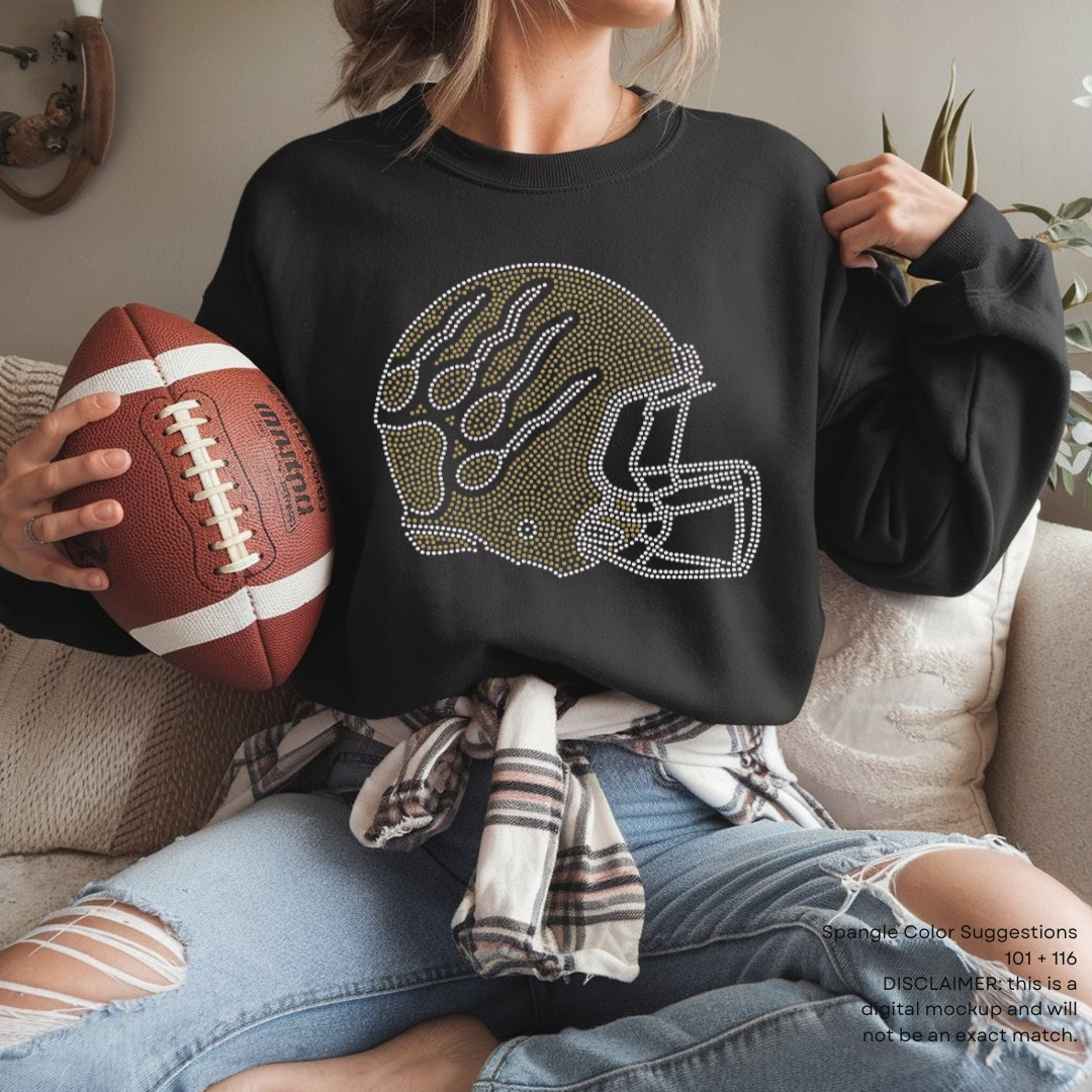 Paw Print Football Helmet SPANGLES TRANSFER