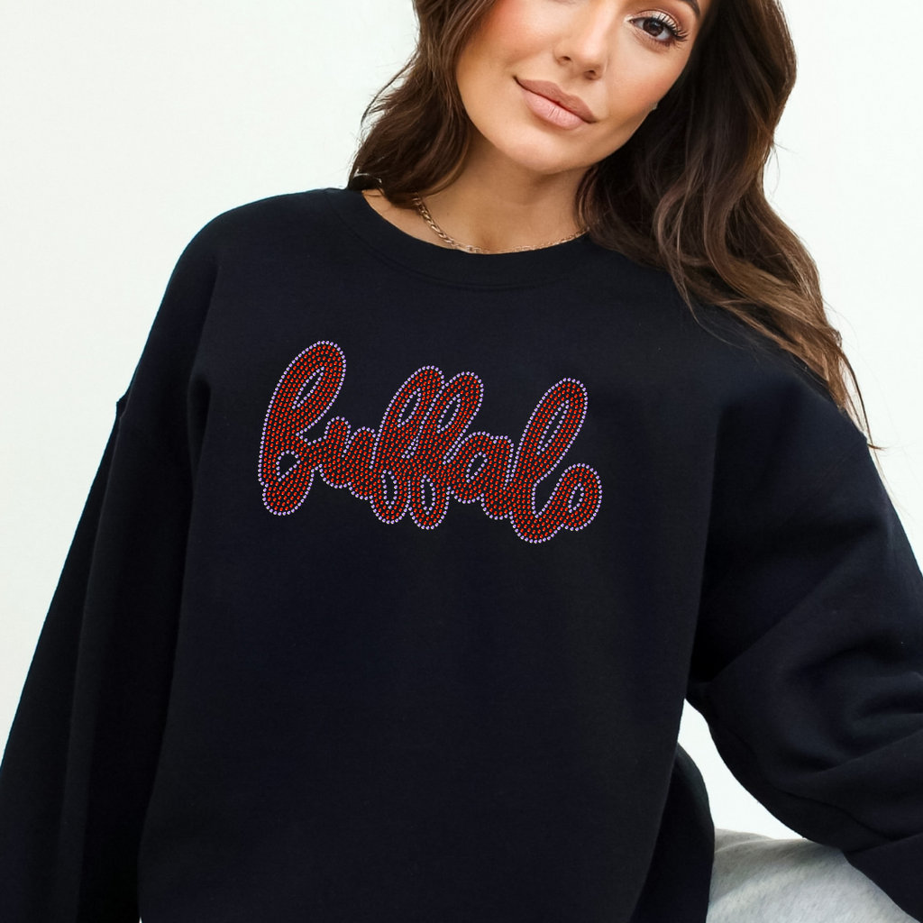 Buffalo Cursive w/ Outline RHINESTONE TRANSFER