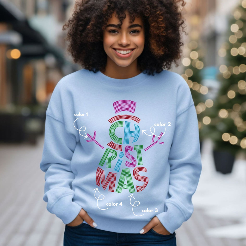 Snowman Merry Christmas Lettering SPANGLES TRANSFER