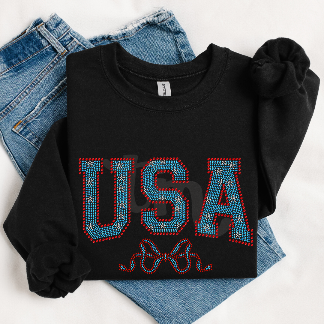 USA w/ Bow RHINESTONE TRANSFER