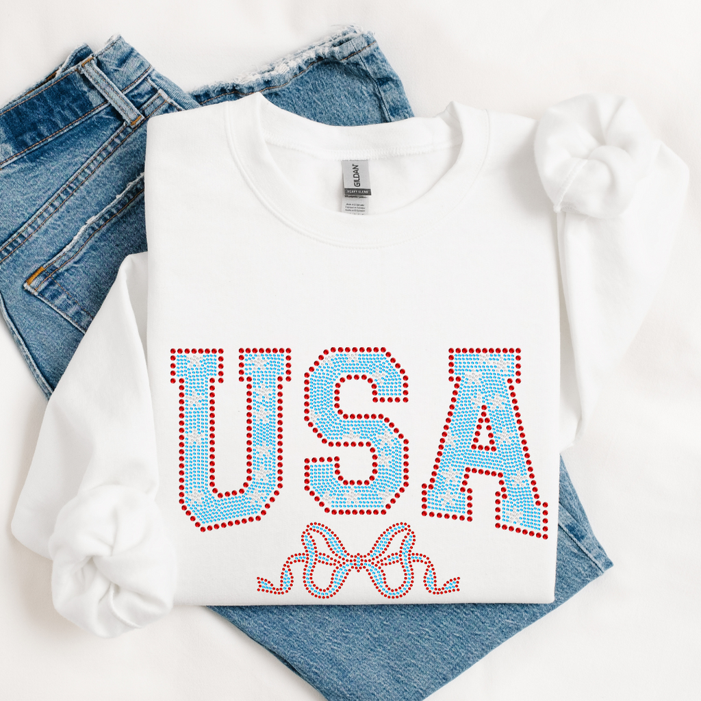 USA w/ Bow RHINESTONE TRANSFER