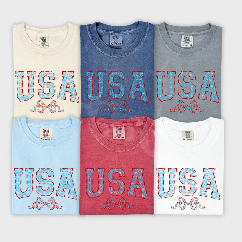 USA w/ Bow RHINESTONE TRANSFER