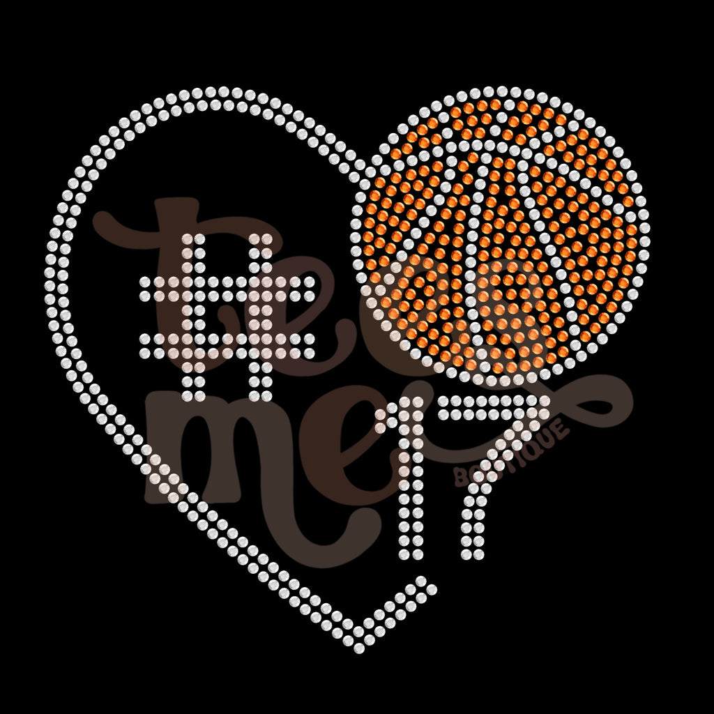 Basketball Heart with Player Number SS16 RHINESTONE TRANSFER