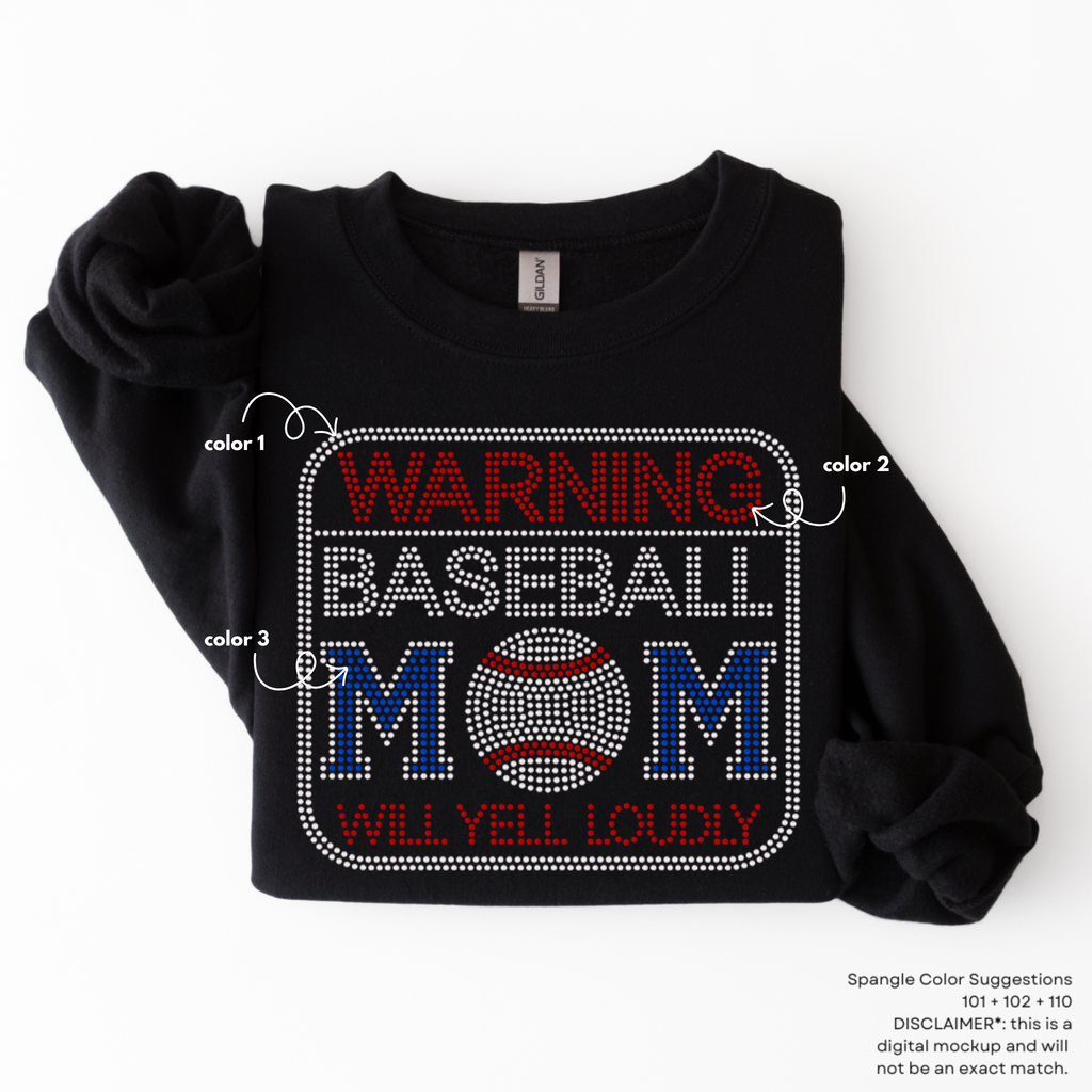 Warning Baseball Mom SPANGLES TRANSFER