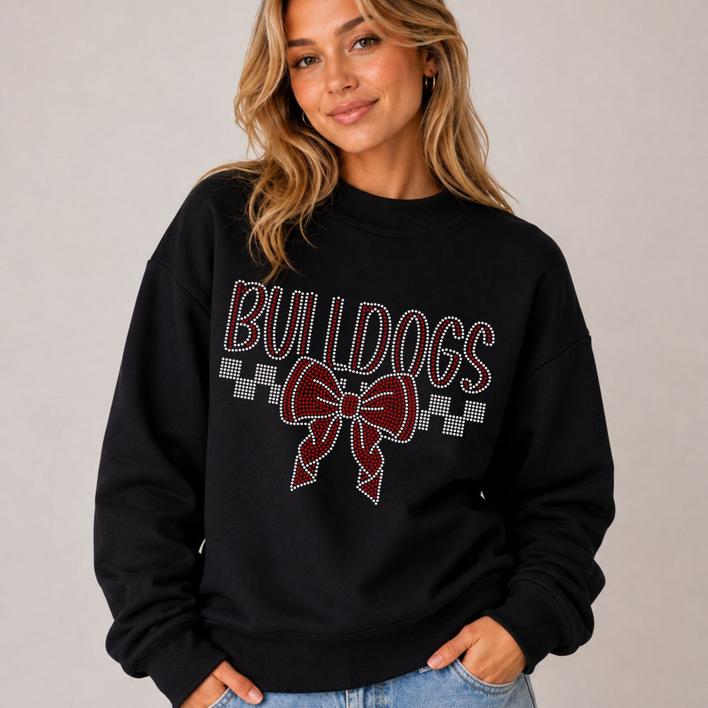 Bulldogs Cheer Bow Checkered SPANGLE TRANSFER