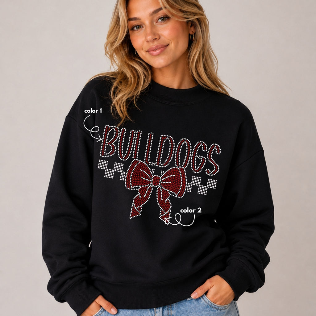 Bulldogs Cheer Bow Checkered SPANGLE TRANSFER