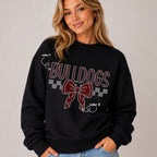 Bulldogs Cheer Bow Checkered SPANGLE TRANSFER
