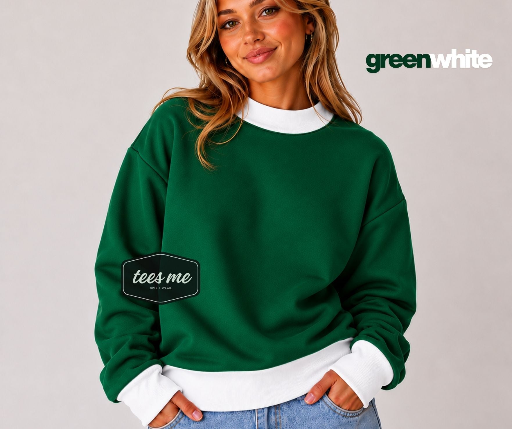 Green + White Tees Me Premium Mock Neck Sweatshirt || PREORDER est. ship 8/17