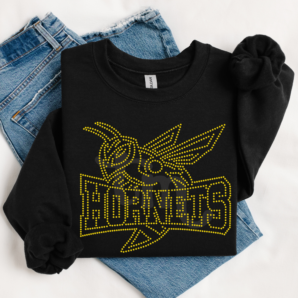 Honets Rhinestone Transfer Hornets w/ Mascot Name RHINESTONE TRANSFER – Tees Me Boutique