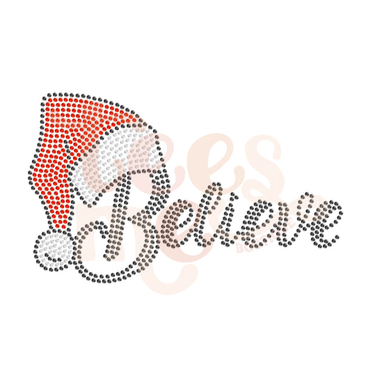 Santa Hat Believe RHINESTONE TRANSFER