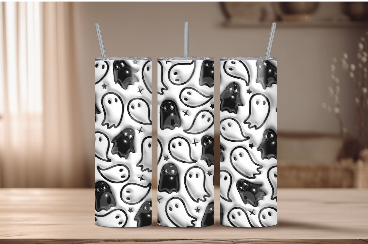 Bubble Puff 3D Black White Ghosts