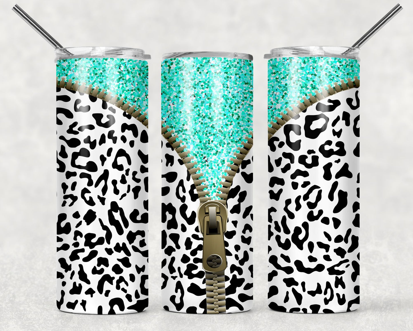 Leopard Print Zip Glitter Turquoise