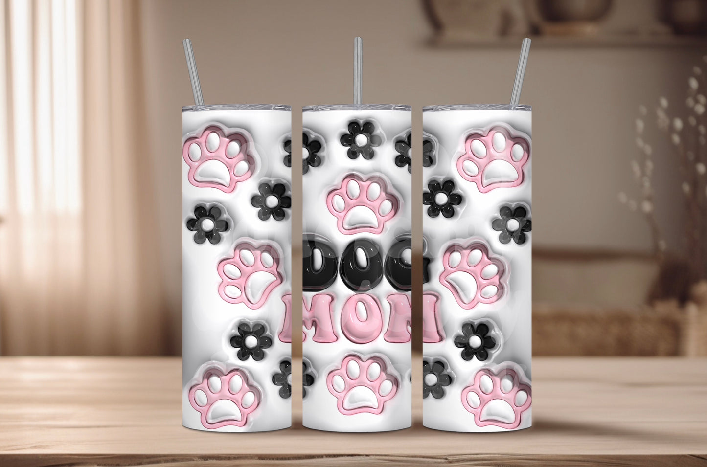 Bubble Puff 3D Pink and Black Dog Mom
