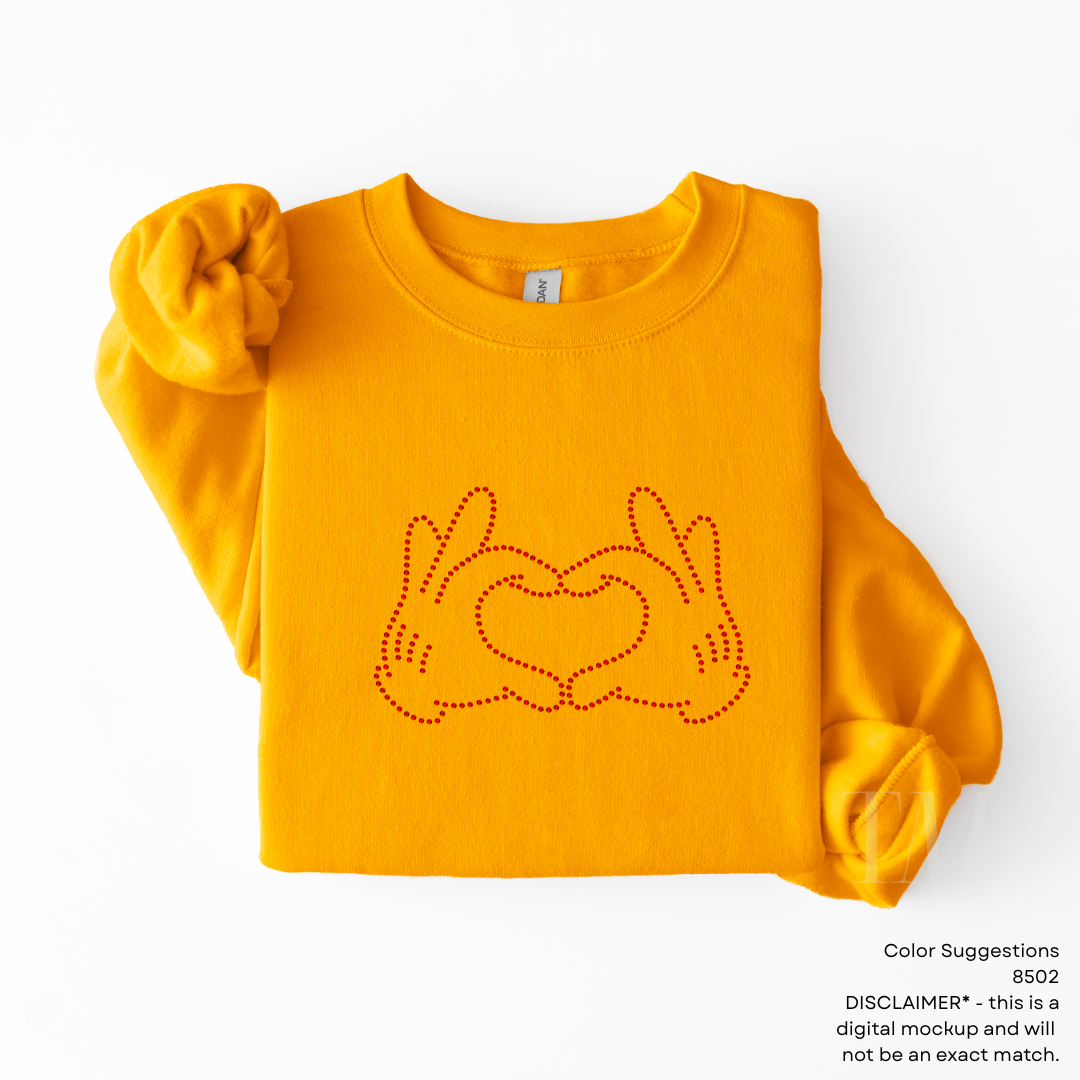 Heart Mouse Hands RHINESTONE TRANSFER