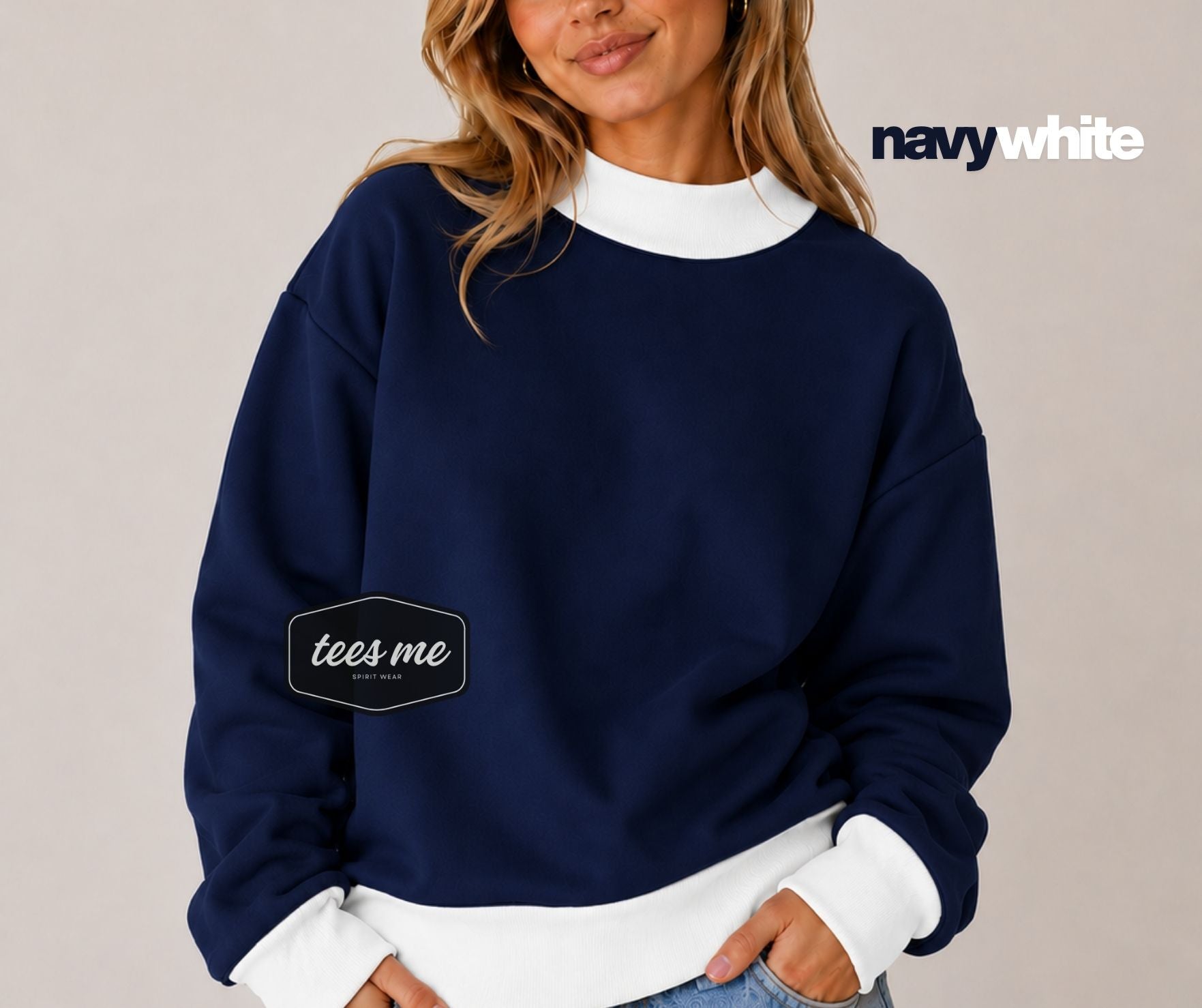 Navy + White Tees Me Premium Mock Neck Sweatshirt || PREORDER est. ship 8/17
