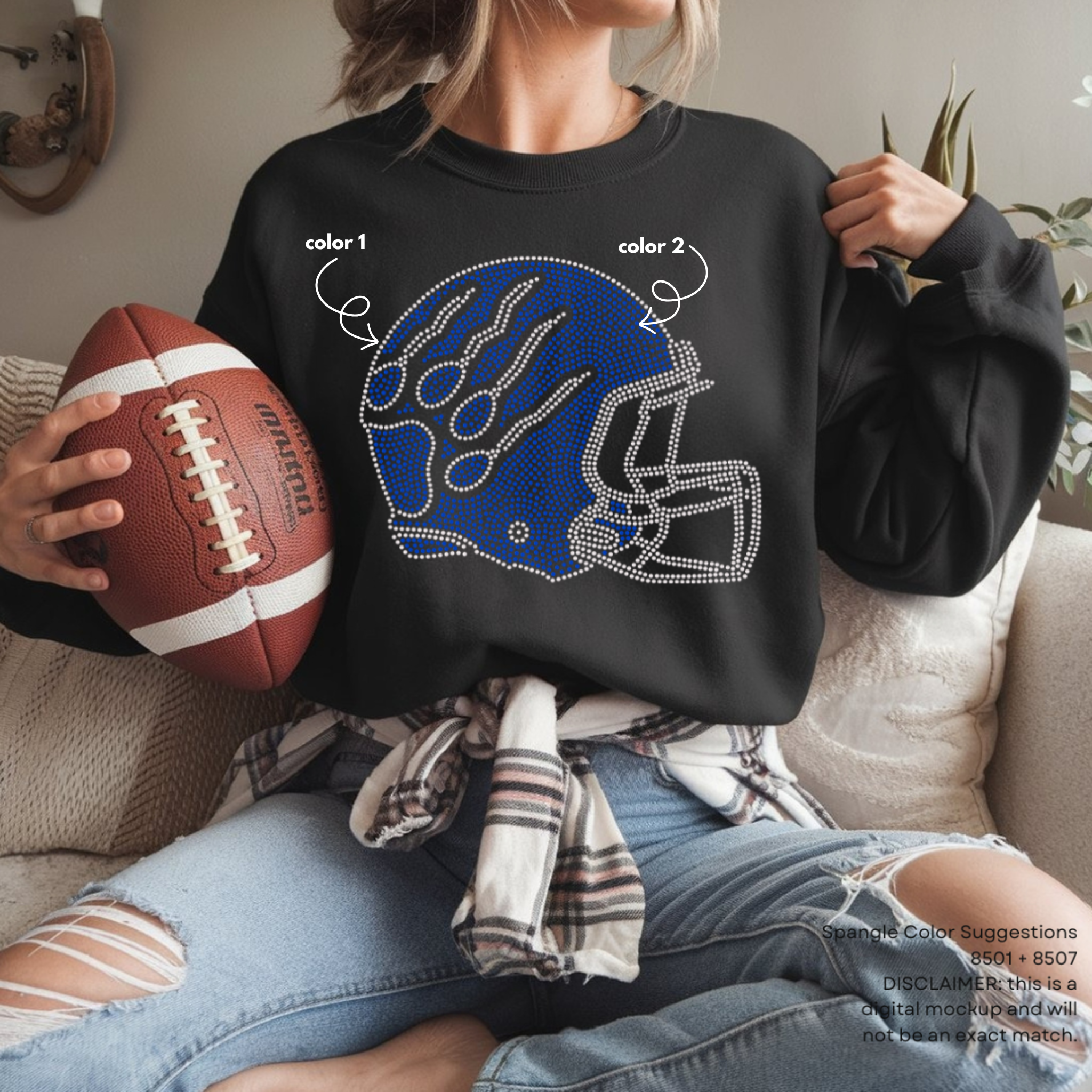 Paw Print Football Helmet SPANGLES TRANSFER