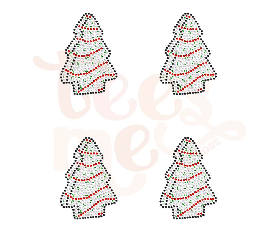 Christmas Tree Cake Pocket SHEET OF FOUR RHINESTONE TRANSFER