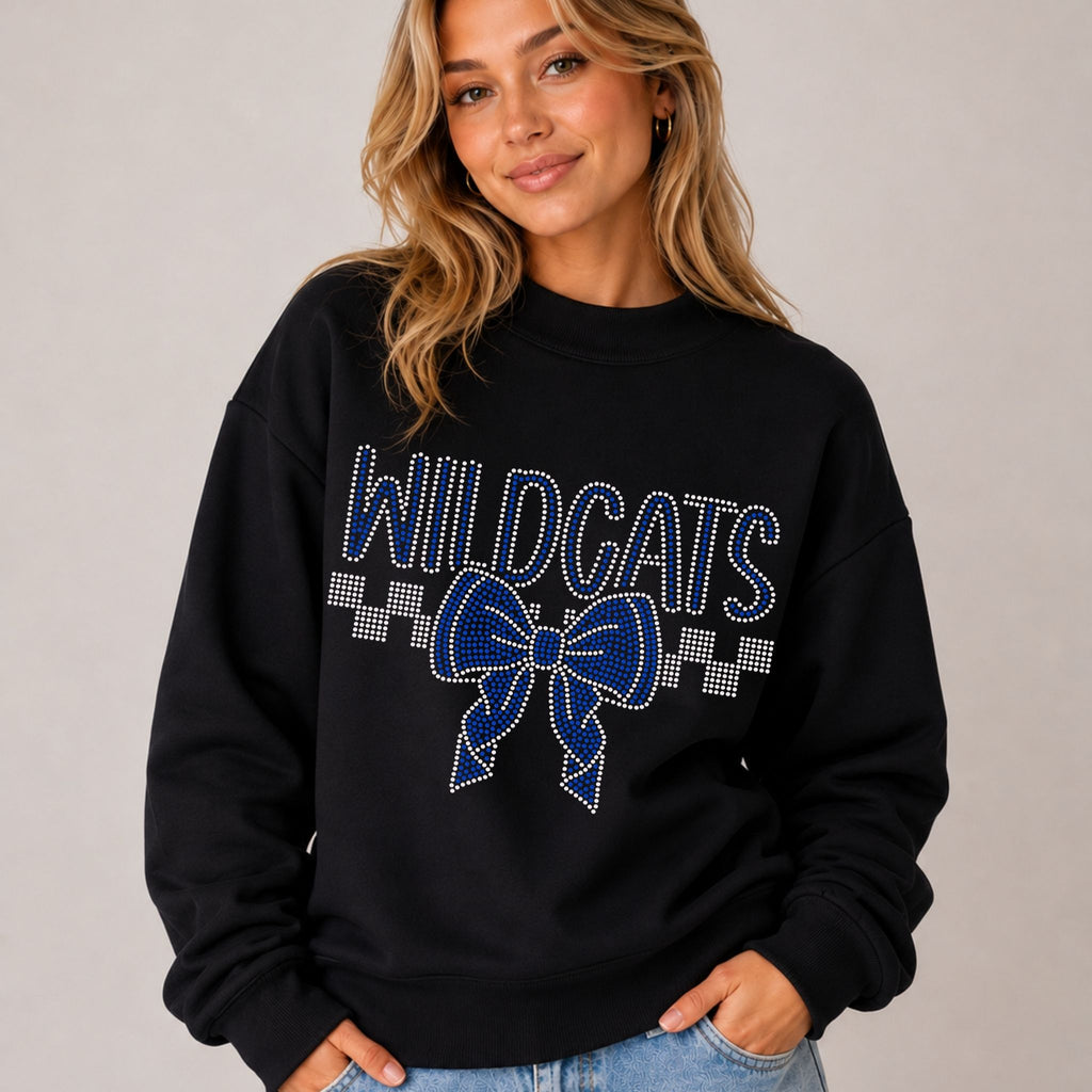 Wildcats Cheer Bow Checkered SPANGLE TRANSFER