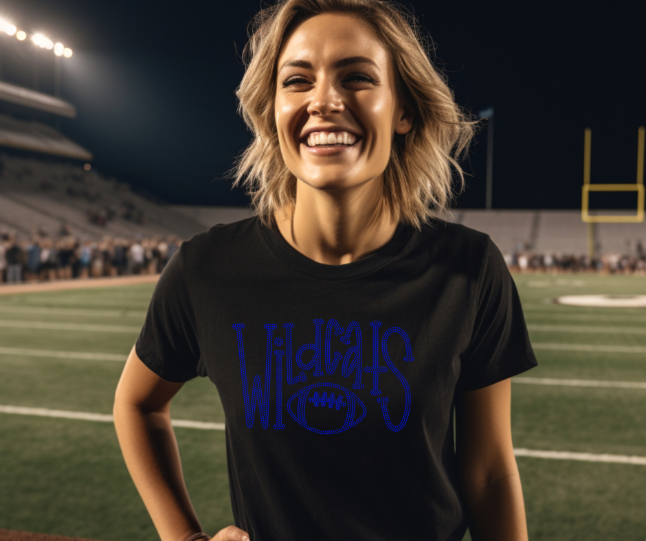 AnyTees Wildcats Football RHINESTONE TRANSFER