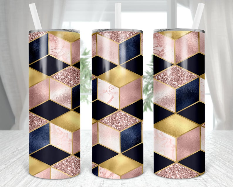 Pink Navy Gold Marble Geometric